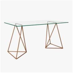 Imagem de Mesa De Escritório Cavalete Bela Vista Cobre E Vidro New Green