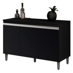 Imagem de Balcão Buffet Gabinete Manu 120cm C/ Tampo 3 Portas Preto