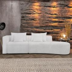 Imagem de Sofá Curvo Decorativo Kimiko 317Cm 3 Lugares Sala de Estar com Chaise Bouclê Branco G52 - Gran Belo