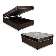 Imagem de Cama Box Baú Casal Conforto Sintético Marrom + Colchão Casal Conforto Espuma D33 16x138x188