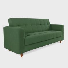 Imagem de Sofá 03 Lugares Arezzo Suede Verde Pés Chanfrado Castanho - D'Rossi