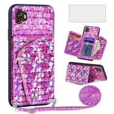 Imagem de Asuwish Capa de telefone para Samsung Galaxy XCover 6 Pro/X Cover Pro 2 capa carteira com protetor de tela e suporte para cartão de crédito acessórios de celular com glitter de couro XCover6 6Pro 2022