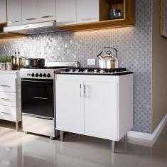 Imagem de Balcão Para Cooktop 0,80m 5 Bocas 2 Portas Turim Branco - Movelove