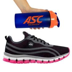 Imagem de Kit Tênis Para Caminhada Com Amortecedor Unissex Cinza E Coqueteleira