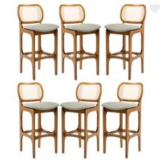 Imagem de Kit 6 Banquetas para Área Gourmet Decor Encosto Rattan Madeira Imbuia 