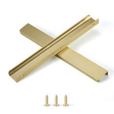 Imagem de sunlithor Puxador de dedo para armários puxadores de gaveta de cozinha cômoda de porta de baixo perfil banheiro longo armário puxadores de alumínio pacote com 10 latão escovado 30 cm fácil instalação