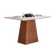 Imagem de Mesa de Sala Jantar Dulce c/ Tampo Madeirado Vidro Reto 120x90cm Freijó/Off White - DJ Móveis