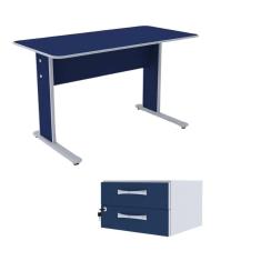 Imagem de Mesa Secretaria Maxxi 121X62x75 Azul Com 2 Gavetas - Pandin