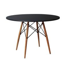Imagem de Mesa Eames Eiffel Redondo Tampo De Madeira 80Cm Preta - Preto