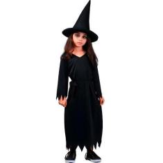 Imagem de Fantasia Halloween Bruxa Infantil Preta Com Chapéu e Cinto P 2 - 4 - S