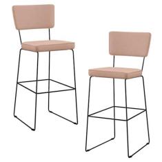 Imagem de Kit 2 Banquetas Alta Para Cozinha Sala De Jantar Base em Aço Fixa Allana L02 Linho Rosê - Lyam Decor