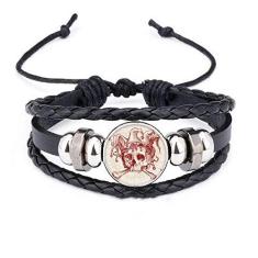 Imagem de DIYthinker Coringa Coringa Coroa Vermelha Esqueleto Padrão Cartão Pulseira Pulseira de Couro Trançado com Miçangas