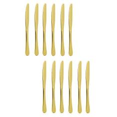 Imagem de Jogo Faca de Mesa Dourado Ouro Talher Metal Inteiriço 12 un