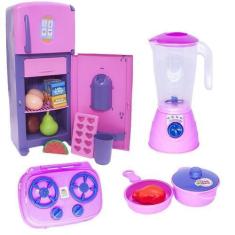 Imagem de Brinquedo Cozinha Menina Geladeira Liquidificador Fogão 15P - Altimar