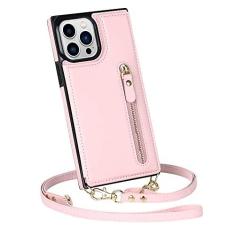 Imagem de Carteira com zíper e cordão para cartões capa de couro para iPhone 14 Pro Max 13 12 Mini 11 X XR XS 7 8 Plus alça transversal, rosa, para iphone 13ProMax