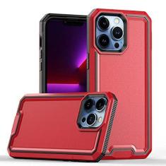 Imagem de Estojo mate à prova de choque Armor para iPhone14 PULS 13 12 11 Pro Max Rubber de duas cores rígido PC anti-queda shell protetor, vermelho, para iPhone13