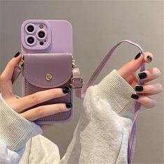 Imagem de Capa de telefone carteira de couro crossbody com cordão para iPhone 14 11 12 13 Pro Max X XS XR 7 8 Plus SE capa para cartão, roxo, para iPhone SE 2022