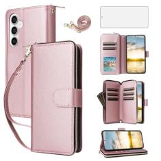 Imagem de Asuwish Capa de celular para Samsung Galaxy S23 FE 5G com protetor de tela de vidro temperado e carteira com zíper compartimento para cartão com suporte flip acessórios para celular S 23 EF S23FE 23S