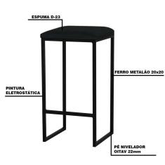 Imagem de Banqueta Billie Base Preta Veludo Preto Gran Belo