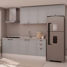 Imagem de Cozinha Completa Iluminata 8 Portas 3 Gavetas 100% Mdf Branco/Marrom Claro - Genialflex