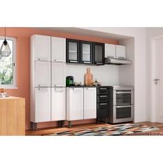 Imagem de Kit De Cozinha Completa 4 Peças Múltipla (2 Armários 1 Balcão 1 Paneleiro) C4p78 Branco/preto