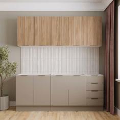 Imagem de Cozinha Modulada 4 Peças sem Tampo com Rodapé 2 Aéreos e 2 Balcões Ipanema Cabecasa Madeiramadeira Cinza Trama/Acácia