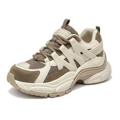 Imagem de BEAU TODAY Tênis de plataforma para mulheres, tênis feminino de camurça de couro grosso, confortável, moderno, casual, antiderrapante, cadarço, caminhada, corrida, tênis, Caqui, 34