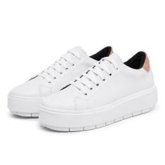 Imagem de Tênis Feminino Casual Plataforma Flatform Branco Traseirinha Nude - My