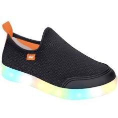 Imagem de Tênis Infantil Kidy Hype Led Calce Fácil Preto E Laranja Escolar Escola Colegial Colégio Original Menino Masculino Conforto Durabilidade AnatômicoVoltasàsAulas Macio Calce FácilResistente