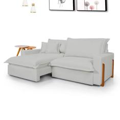 Imagem de Sofá Retrátil Reclinável Zeus  Com Molas Ensacadas No Assento Tecido Linho Cinza Claro 2,30m