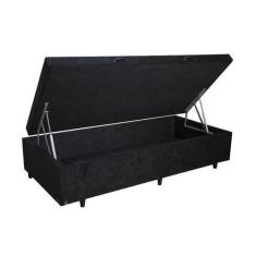 Imagem de Cama box baú solteiro sued preto com pistão a gás - Ortobello