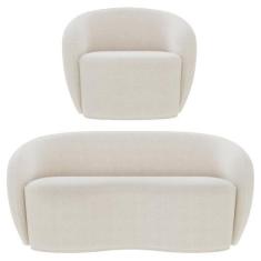 Imagem de Sofá 2 Lugares Living 160cm e 1 Poltrona Giratória Garbin K04 Bouclê B