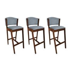 Imagem de Kit 3 Banquetas Alta de Madeira Maciça Mel Premium Ana com Encosto Lin