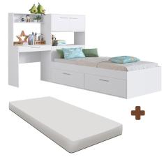 Imagem de Cama De Solteiro Multifuncional 4 Portas Com Colchão Branco Tokkio Art In Móveis