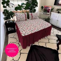 Imagem de Lençol Colcha King Malha Com Babado 3 Pçs Estampas Sortidas - Tudodica