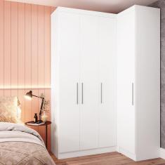 Imagem de Guarda Roupas Modulado De Canto Reto 2 Peças Com 4 Portas Alpes Móveis Branco Pf Com Branco Pf