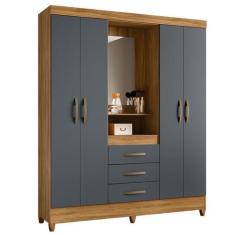 Imagem de Guarda Roupa Capri 165cm 4 Portas Freijó Cinza Com Espelho Moval