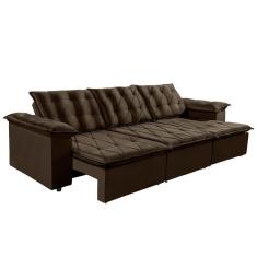 Imagem de Sofá Retrátil Reclinável Montreal 6 Lugares Veludo Marrom 290cm Megasul