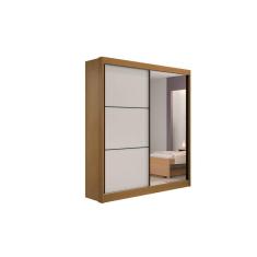 Imagem de Guarda Roupa Solteiro Com Espelho 2 Portas 100% MDF Atenas Cinamomo Off White  - D` Doro Móveis