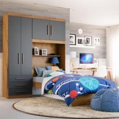 Imagem de Guarda Roupa Modulado Infantil Com Cama Ipê Nobre Grafite Zelas Shop J