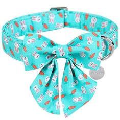 Imagem de UP URARA PUP Coleira de Páscoa para cães com gravata borboleta, coleira de algodão para meninas e cães pequenos, coleira fofa de cenoura com fivela de metal, presente de dia de Páscoa, coleira de cachorro de coelho, P, pescoço 25,4 a 40,6 cm