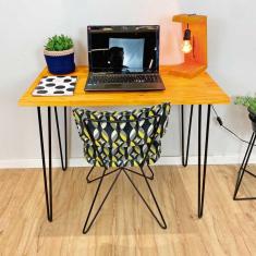 Imagem de Mesa Para Escritório De Ferro E Madeira 96cmhairpin Industrial Carvalho E Preto