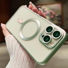 Imagem de Capa magnética para iphone 15 14 13 12 11 pro max plus moda chapeamento fosco fosco casos capa, verde, para iphone 11