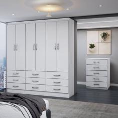 Imagem de Guarda-Roupa Casal Stella 6 Portas 9 Gavetas com Cômoda 5 Gavetas Branco - Panorama Móveis