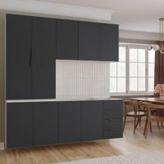 Imagem de Cozinha Modulada 4 Peças sem Tampo sem Rodapé 2 Aéreos e 2 Balcões Ipanema CabeCasa MadeiraMadeira Grafite Trama