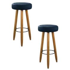 Imagem de Kit 02 Bancos Alto Camila Espuma Decorativa Para Balcão Bistrô Azul Es