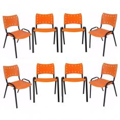 Imagem de Kit 8 Cadeiras Iso Para Escola Escritório Comércio Laranja Base Preta