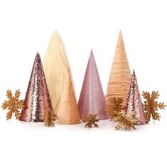 Imagem de Knitgrip Conjunto de 12 peças de árvore de Natal em cone com floco de neve, decoração de árvore de mesa de Natal em 3D, floco de neve, centro de mesa, presentes de Natal para Natal, férias, inverno,