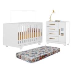Imagem de Quarto De Beb  Com Ber o Mini Cama 100% Mdf Com Colch o Life