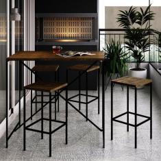 Imagem de Conjunto Sala de Jantar Mesa 110x60cm Bancada com 4 Banquetas Steel Quadra Industrial Artesano Vermont/preto